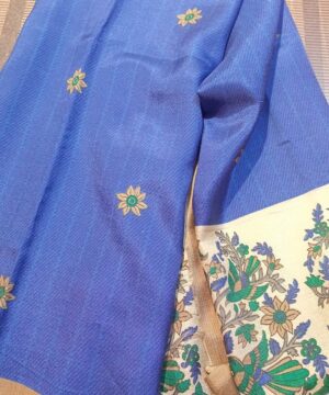 Blue Printed Silk Saree