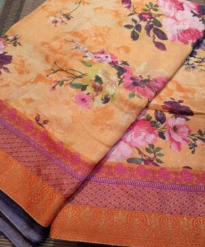 Jute Cotton Printed Saree With Lace Work