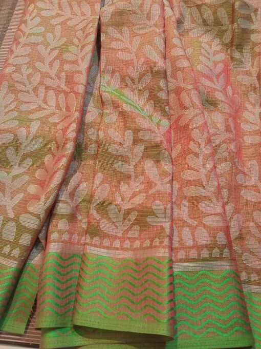 Brown and Green Colored Brasso Pattern Saree