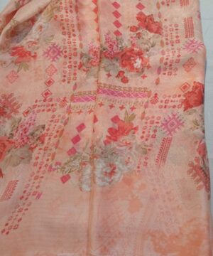 Peach Pink Printed Saree In Chiffon
