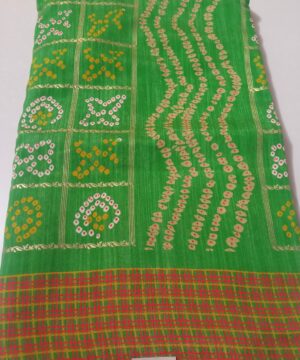 Printed Bandhani Green Saree In Silk