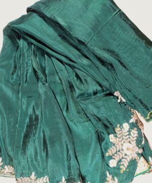 Latest Party Wear Silk Saree in Bottle Green Color