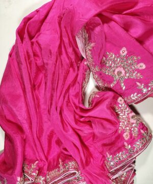 Rani Pink Party Wear Silk Saree - Heavy Work