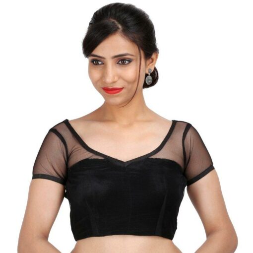 SINGAAR black magic party wear padded designer saree blouse in velvet and net