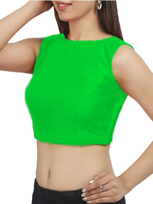 Latest Green Sleeveless Readymade Blouse for women: Size=32