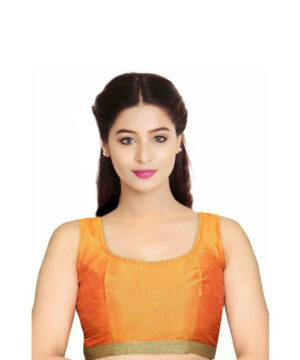 Orange Sleeveless Stitched Blouse for Women: Size=34