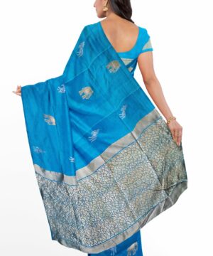 Blue Silk Saree With Silver Work