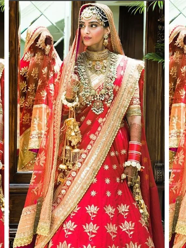 Sonam Kapoor red wedding saree lehenga