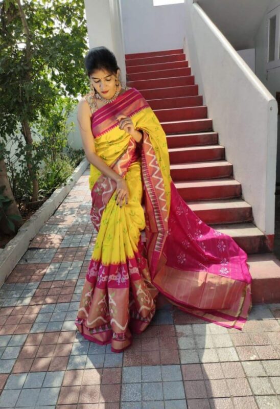 pochampally yellow and pink saree