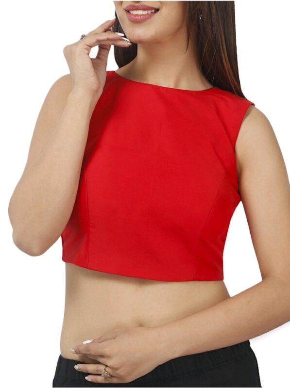 Red boat neck blouse design
