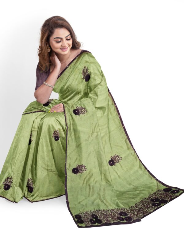 green silk saree with embroidery work