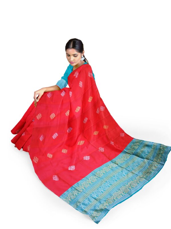 woman-wearing-red-blue-designer-silk-saree